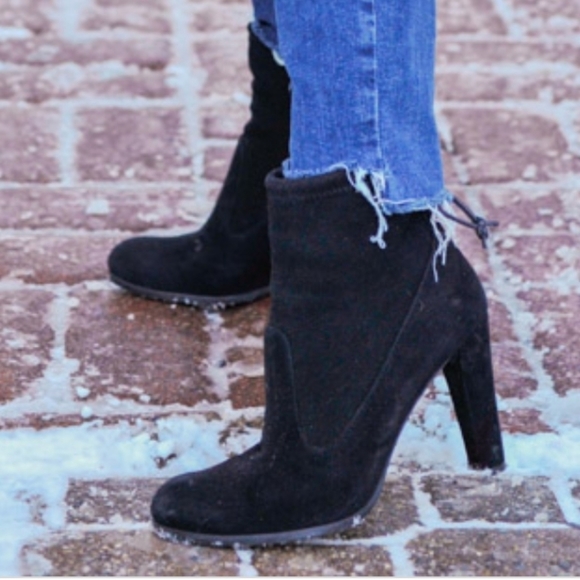Stuart Weitzman Ankle Boot Perfection Glove Heel bootie Tie back black suede - Picture 3 of 14